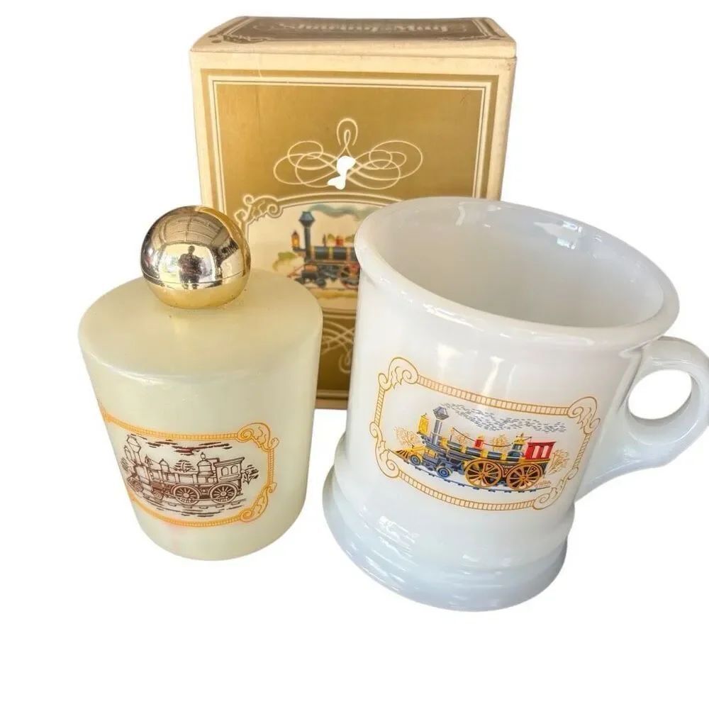 Avon Iron Horse Locomotive Shaving Mug & EMPTY Blend 7 After Shave Decanter